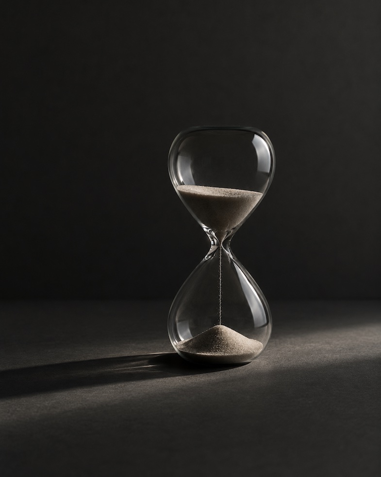Hourglass in shadow — a metaphor for small businesses waiting on delayed EU customs clearance.